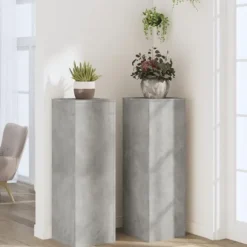 Växtställ 2 st betonggrå 33x33x100 cm konstruerat trä