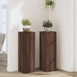 Växtställ 2 st brun ek 25x25x80 cm konstruerat trä