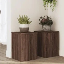 Växtställ 2 st brun ek 25x25x35 cm konstruerat trä