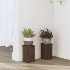 Växtställ 2 st brun ek 10x10x18 cm konstruerat trä