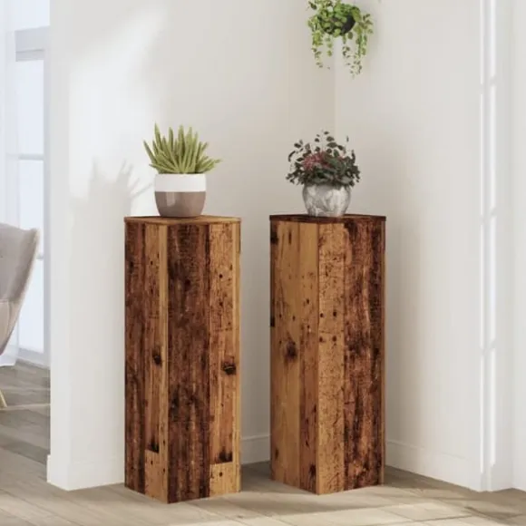 Växtställ 2 st åldrat trä 25x25x80 cm konstruerat trä