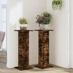 Växtställ 2 st rökfärgad ek i konstruerat trä - Stabilt och hållbart | Storlek: 30x30x80 cm