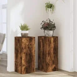 Växtställ 2 st rökfärgad ek 30x30x70 cm konstruerat trä