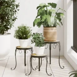 Växtställ 3 st terrakotta och vit keramik