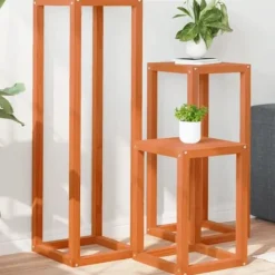 Växtställ 3 st vaxbrun massiv furu