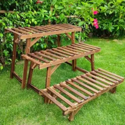 Växtställ - Steghylla - 3 Nivåer - Trä - För Inne/Utomhus - Montering Krävs - Brun