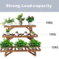 Växtställ - Steghylla - 3 Nivåer - Trä - För Inne/Utomhus - Montering Krävs - Brun