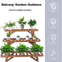 Växtställ - Steghylla - 3 Nivåer - Trä - För Inne/Utomhus - Montering Krävs - Brun