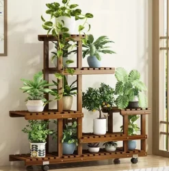 Växtställ - 6-vånings träblomhylla - Vertikal flernivå - Inomhus/utomhus - Karboniserat trä - Montering krävs - Brun