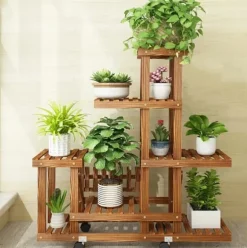 Växtställ - 6-vånings träblomhylla - Vertikal flernivå - Inomhus/utomhus - Karboniserat trä - Montering krävs - Brun
