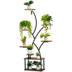 Växtställ - Växthylla med odlingslampor - 8 Våningar - Höjd 157,5 cm - Trädformad Hörnmodell - 3 Timerlägen - 10 Ljusstyrkor - Växtbelysning