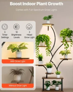 Växtställ - Växthylla med odlingslampor - 8 Våningar - Höjd 157,5 cm - Trädformad Hörnmodell - 3 Timerlägen - 10 Ljusstyrkor - Växtbelysning