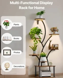 Växtställ - Växthylla med odlingslampor - 8 Våningar - Höjd 157,5 cm - Trädformad Hörnmodell - 3 Timerlägen - 10 Ljusstyrkor - Växtbelysning