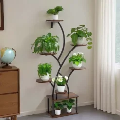 Växtställ - Växthylla med odlingslampor - 8 Våningar - Höjd 157,5 cm - Trädformad Hörnmodell - 3 Timerlägen - 10 Ljusstyrkor - Växtbelysning