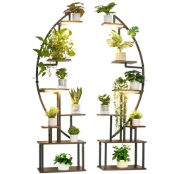 Växtställ för inomhusbruk - Halvmåneformad hörnhylla för växter med LED odlingslampor - Sju våningar - Höjd 166,5 cm - Tre tidslägen - Set om 2