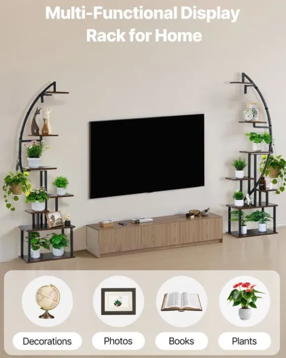 Växtställ för inomhusbruk - Halvmåneformad hörnhylla för växter med LED odlingslampor - Sju våningar - Höjd 166,5 cm - Tre tidslägen - Set om 2