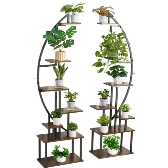 Växtställ för inomhusbruk - Halvmåneformad hörnhylla för växter med LED odlingslampor - Sju våningar - Höjd 166,5 cm - Tre tidslägen - Set om 2