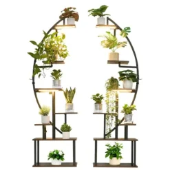 Växtställ för inomhusbruk - Halvmåneformad hörnhylla för växter med LED odlingslampor - Sju våningar - Höjd 166,5 cm - Tre tidslägen - Set om 2