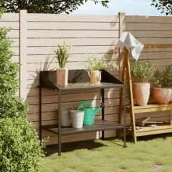 Växtställ i galvaniserat stål - Robusta två-nivåer med hjul | Färg: Antracit | Storlek: 100x54,5x100 cm