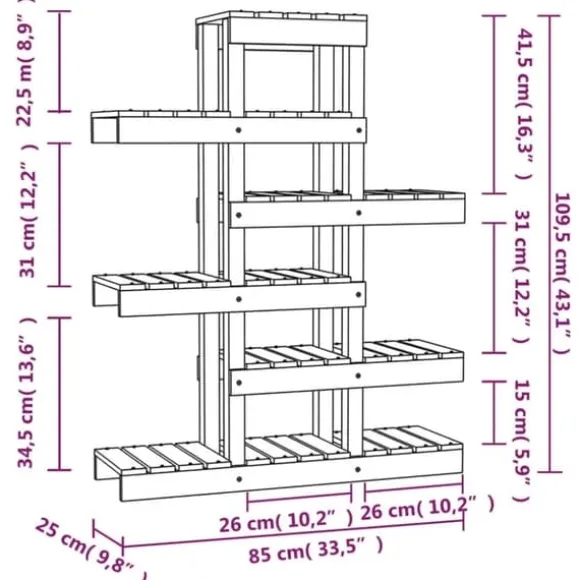 Växtställ i massiv furu - Trähylla för växter | Storlek: 85x25x109,5 cm