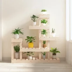Växtställ i massiv furu - Unik design för blommor | Storlek: 92x25x97 cm | Färg: Natur