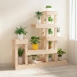 Växtställ i massiv furu - Unik design för blommor | Storlek: 92x25x97 cm | Färg: Natur