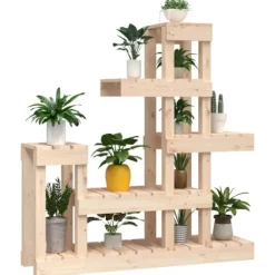 Växtställ i massiv furu - Unik design för blommor | Storlek: 92x25x97 cm | Färg: Natur