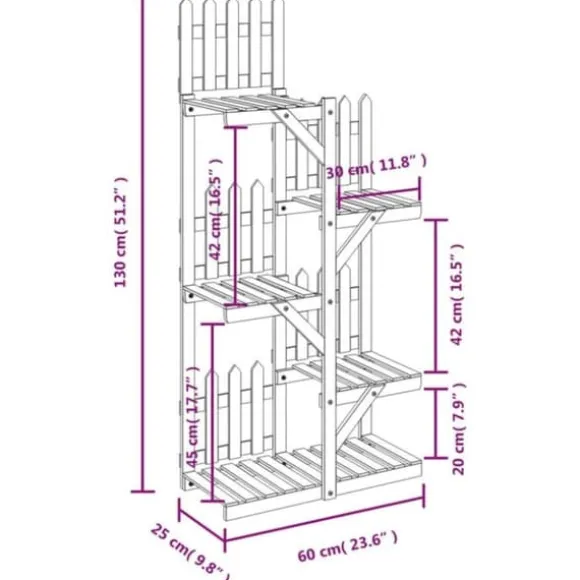 Växtställ i massivt granträ - Slitstarkt och elegant design | Storlek: 60x25x130 cm