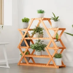 Växtställ i massivt granträ - Eleganta hyllor för växter | Storlek: 110x25x105 cm