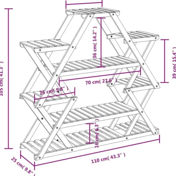 Växtställ i massivt granträ - Eleganta hyllor för växter | Storlek: 110x25x105 cm