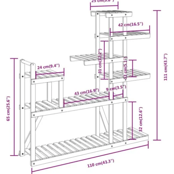 Växtställ i massivt granträ - Elegant och robust | Storlek: 110x25x111 cm