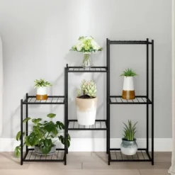 Växtställ i svart järn – Hållbar och stabil hylla | Storlek: 83x25x80 cm