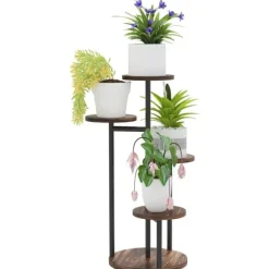 Växtställ i trä - Blomhylla 5 nivåer - 43x43x70 cm - Karboniserat trä - Fristående