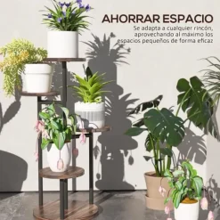 Växtställ i trä - Blomhylla 5 nivåer - 43x43x70 cm - Karboniserat trä - Fristående