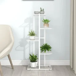 Växtställ med 5 hyllor 43x22x98 cm vit metall