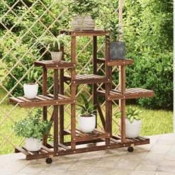 Växtställ med hjul i massiv furu - Eleganta och hållbara växtstativ | Storlek: 110x25x101 cm | Färg: Naturlig träfärg