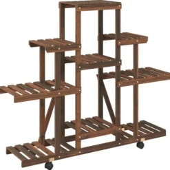 Växtställ med hjul i massiv furu - Eleganta och hållbara växtstativ | Storlek: 110x25x101 cm | Färg: Naturlig träfärg