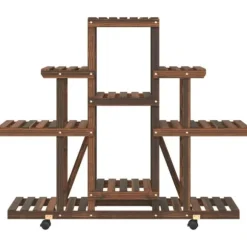 Växtställ med hjul i massiv furu - Eleganta och hållbara växtstativ | Storlek: 110x25x101 cm | Färg: Naturlig träfärg