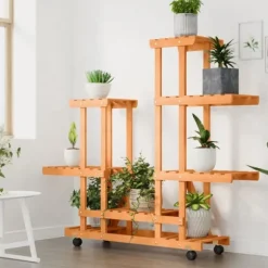 Växtställ med hjul 95x25x101 cm massiv furu