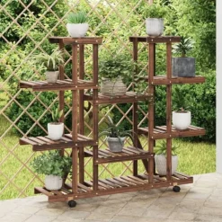 Växtställ med hjul 110x25x115 cm massiv furu