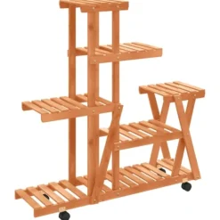 Växtställ med hjul 95x25x101 cm massiv furu