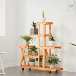 Växtställ med hjul 95x25x101 cm massiv furu