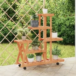 Växtställ med hjul 95x25x101 cm massiv furu
