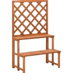 Växtställ med spaljé i massivt granträ - 2-nivåer för krukor | Storlek: 70x42x115 cm