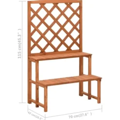 Växtställ med spaljé i massivt granträ - 2-nivåer för krukor | Storlek: 70x42x115 cm