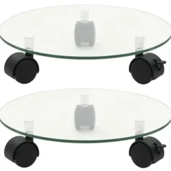 Växtställ på hjul 2 st härdat glas 28 cm rund