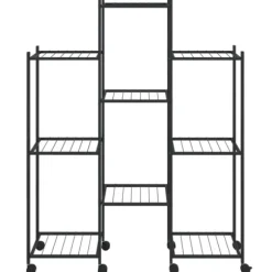 Växtställ på hjul i svart järn – Hållbar och stabil hylla | Storlek: 83x25x103,5 cm | Färg: Svart