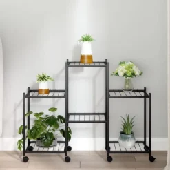 Växtställ på hjul 83x25x63,5 cm svart järn