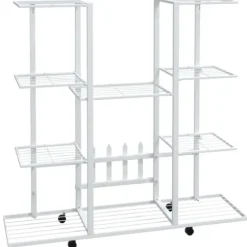 Växtställ på hjul 94,5x24,5x91,5 cm vit järn