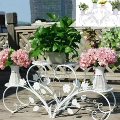 Växtställ 2-pack - Blomhylla - Rostbeständig metall - Fyra våningar - Inne/ute balkong trädgård kontor - Montering - Svart